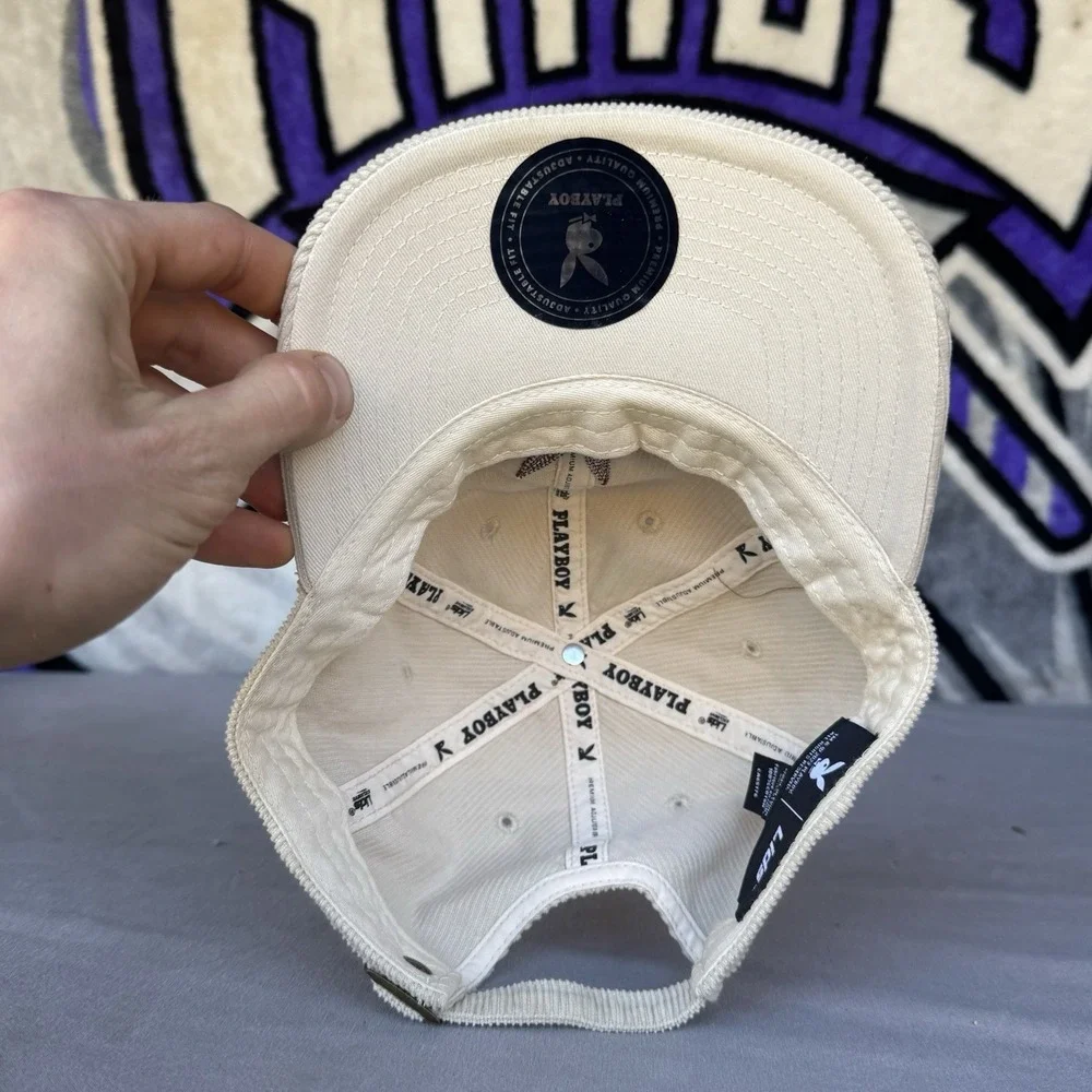 Playboy Beige Wheat Bunny Logo Corduroy Adjustable Strapback Dad Hat Cap